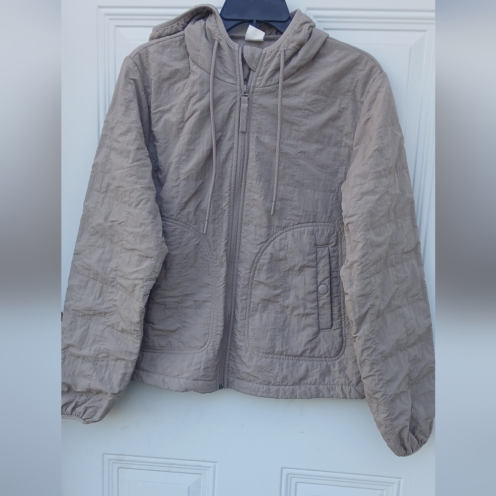 Avia Taupe Fleece-Lined Hooded Jacket